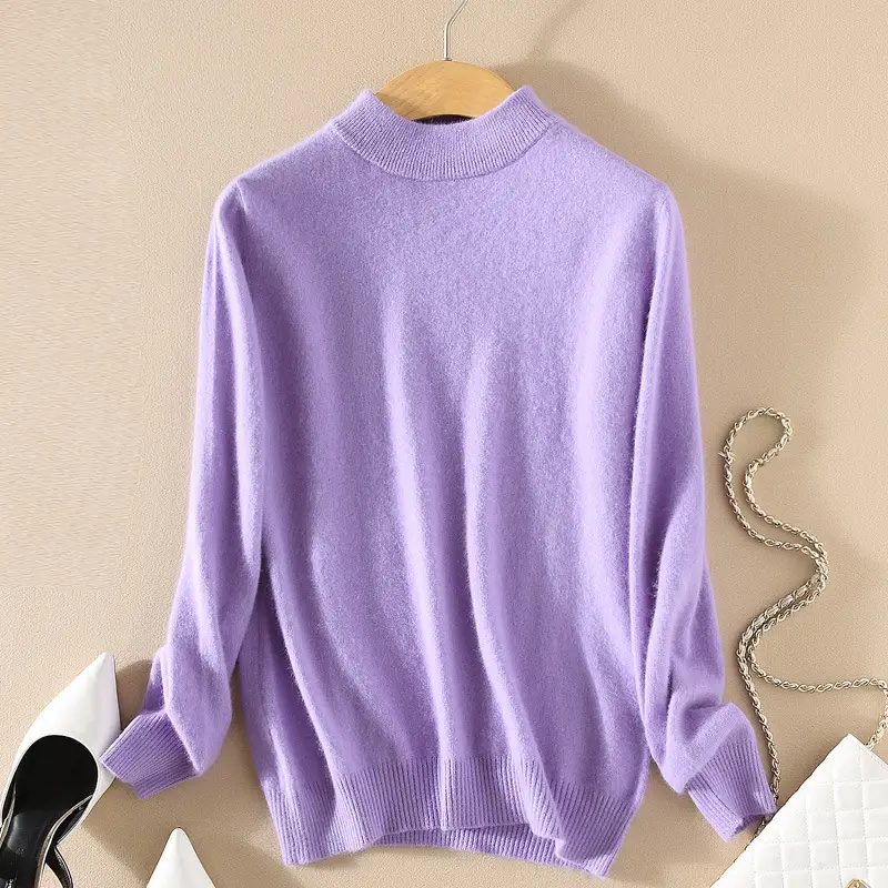 Women Half Turtleneck Sweater Candy Color Wool Knit
