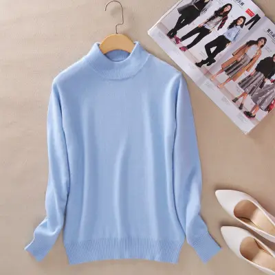 Women Half Turtleneck Sweater Candy Color Wool Knit