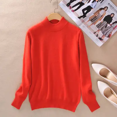 Women Half Turtleneck Sweater Candy Color Wool Knit