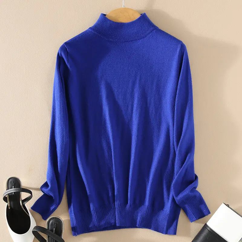 Women Half Turtleneck Sweater Candy Color Wool Knit