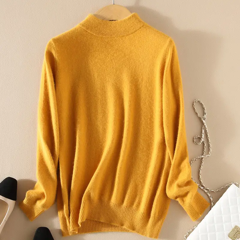 Women Half Turtleneck Sweater Candy Color Wool Knit