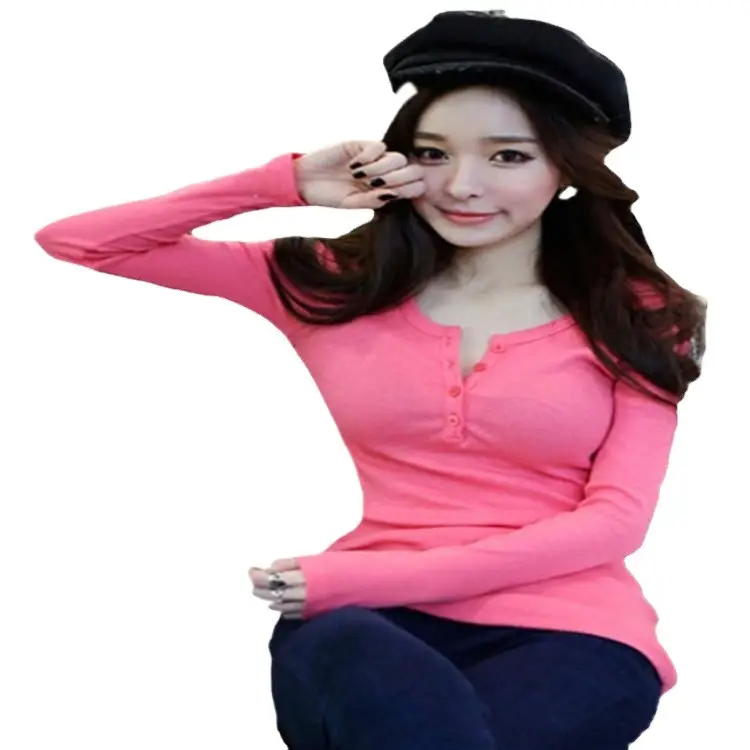 2025 Women Grey Long Sleeve Button T-Shirt Slim Fit - Image 6