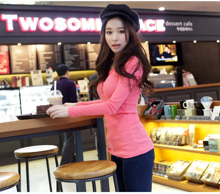 2025 Women Grey Long Sleeve Button T-Shirt Slim Fit — feature 35