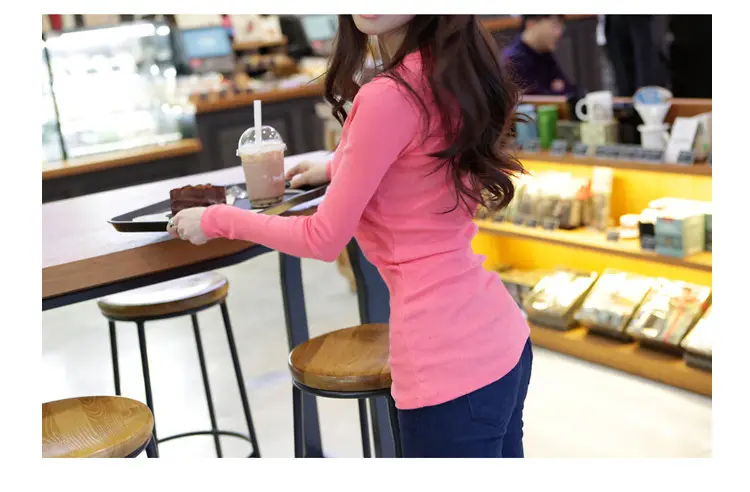 2025 Women Grey Long Sleeve Button T-Shirt Slim Fit — feature 37