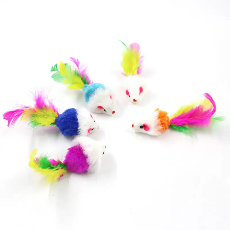 Plush mouse cat toy colorful feather cat toy simulation mouse cat toy pet toy
