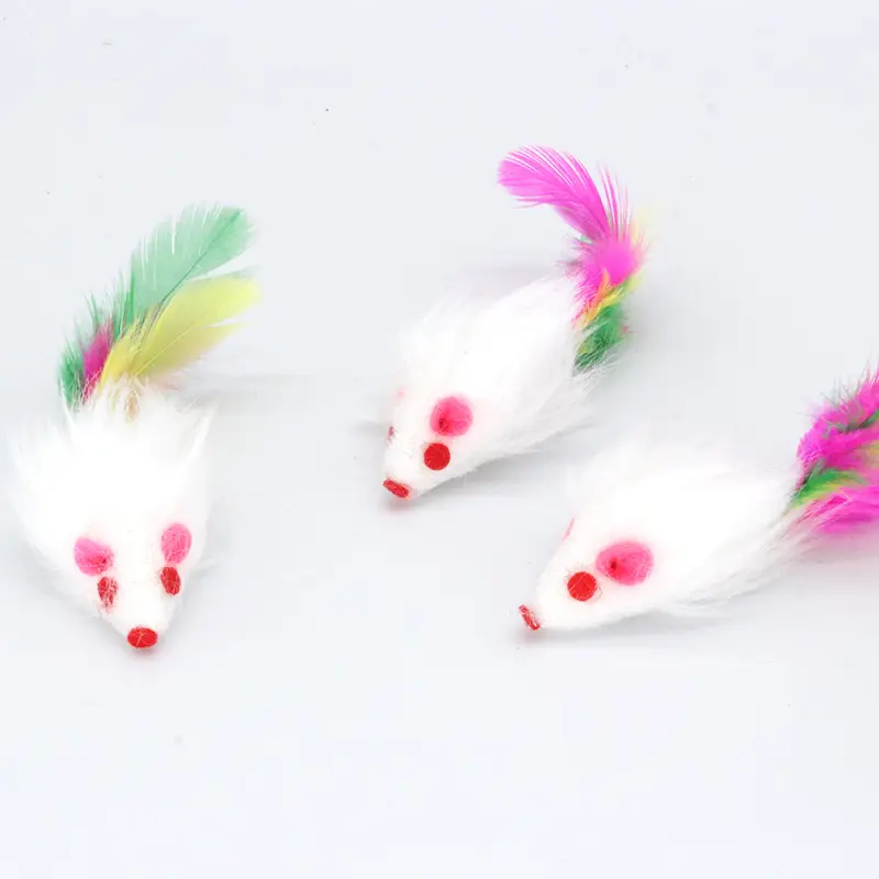 Plush mouse cat toy colorful feather cat toy simulation mouse cat toy pet toy