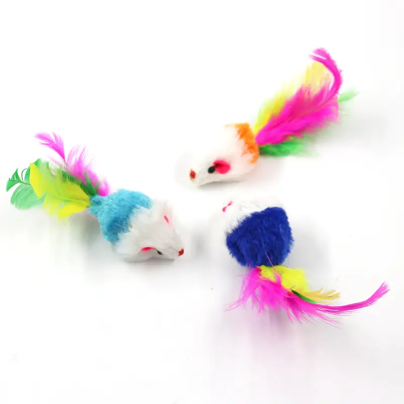 Plush mouse cat toy colorful feather cat toy simulation mouse cat toy pet toy