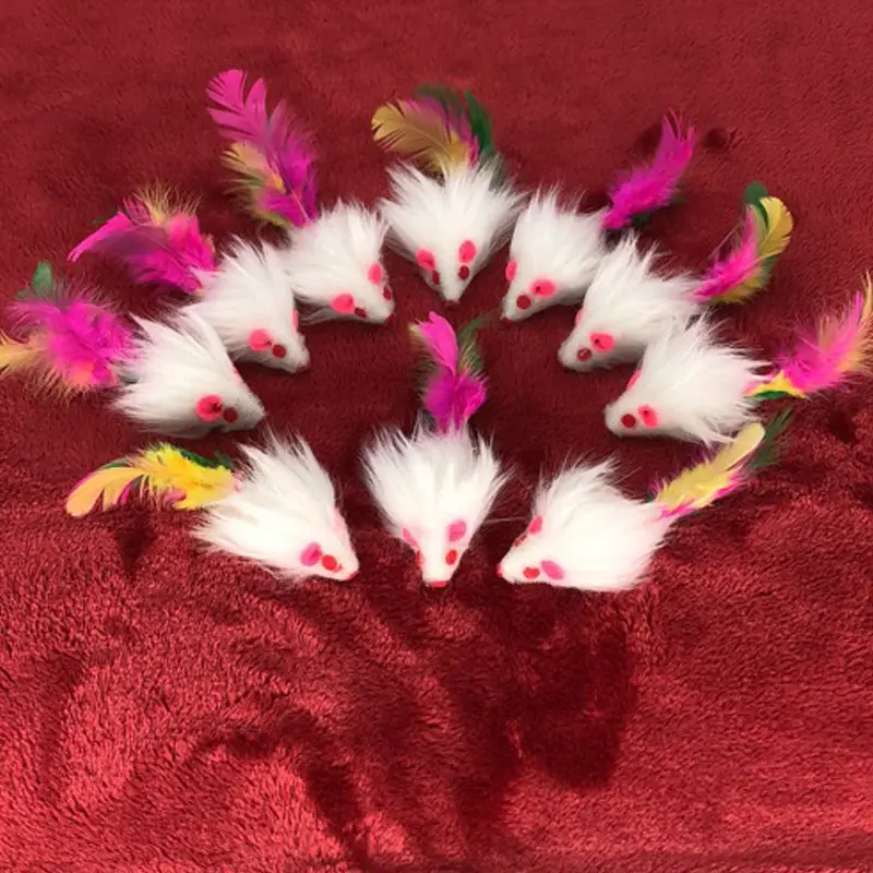 Plush mouse cat toy colorful feather cat toy simulation mouse cat toy pet toy