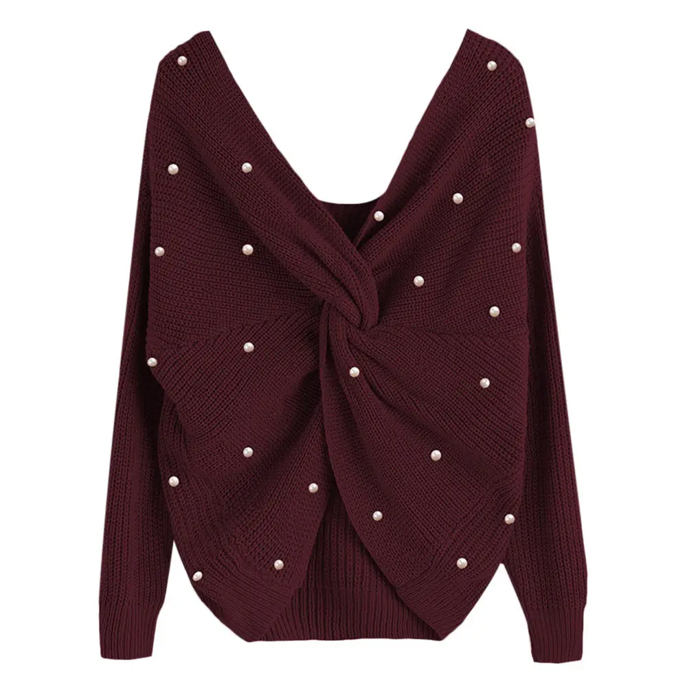 Women's 2025 Beaded Cross Neck Pullover Sweater - Image 23