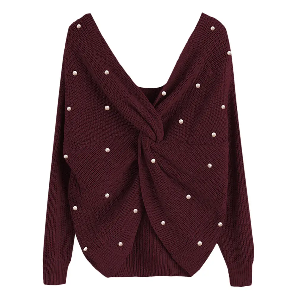 Women's 2025 Beaded Cross Neck Pullover Sweater - Image 15