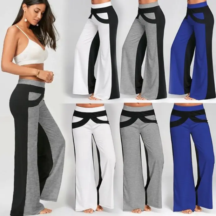 Women's Gray Black Wide Leg Yoga Pants Spring Summer - Image 2