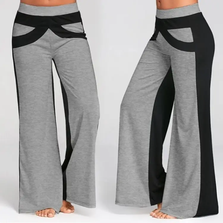 Women's Gray Black Wide Leg Yoga Pants Spring Summer - Image 5