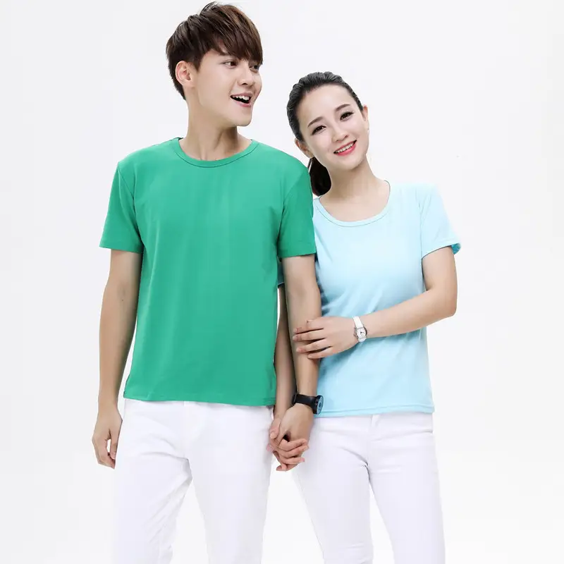 Men Women Cotton T-Shirt Green Light Blue Round Neck - Image 18