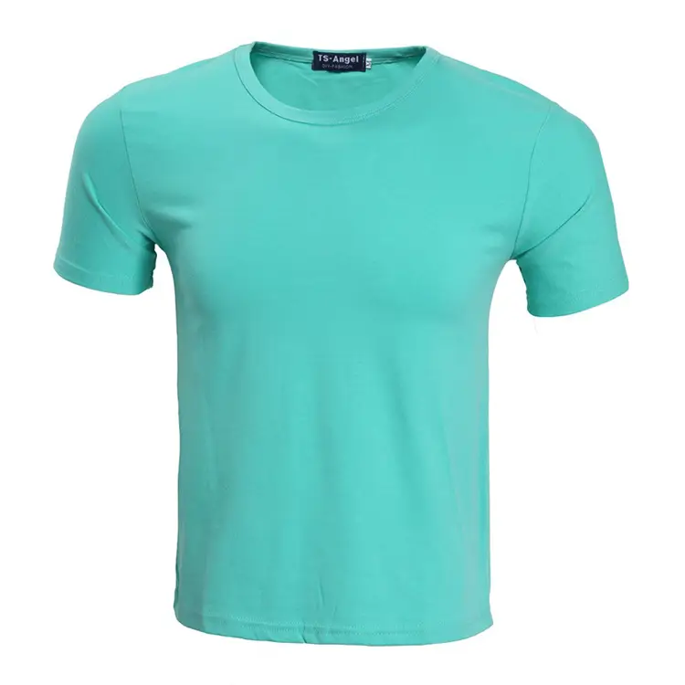 Men Women Cotton T-Shirt Green Light Blue Round Neck - Image 13