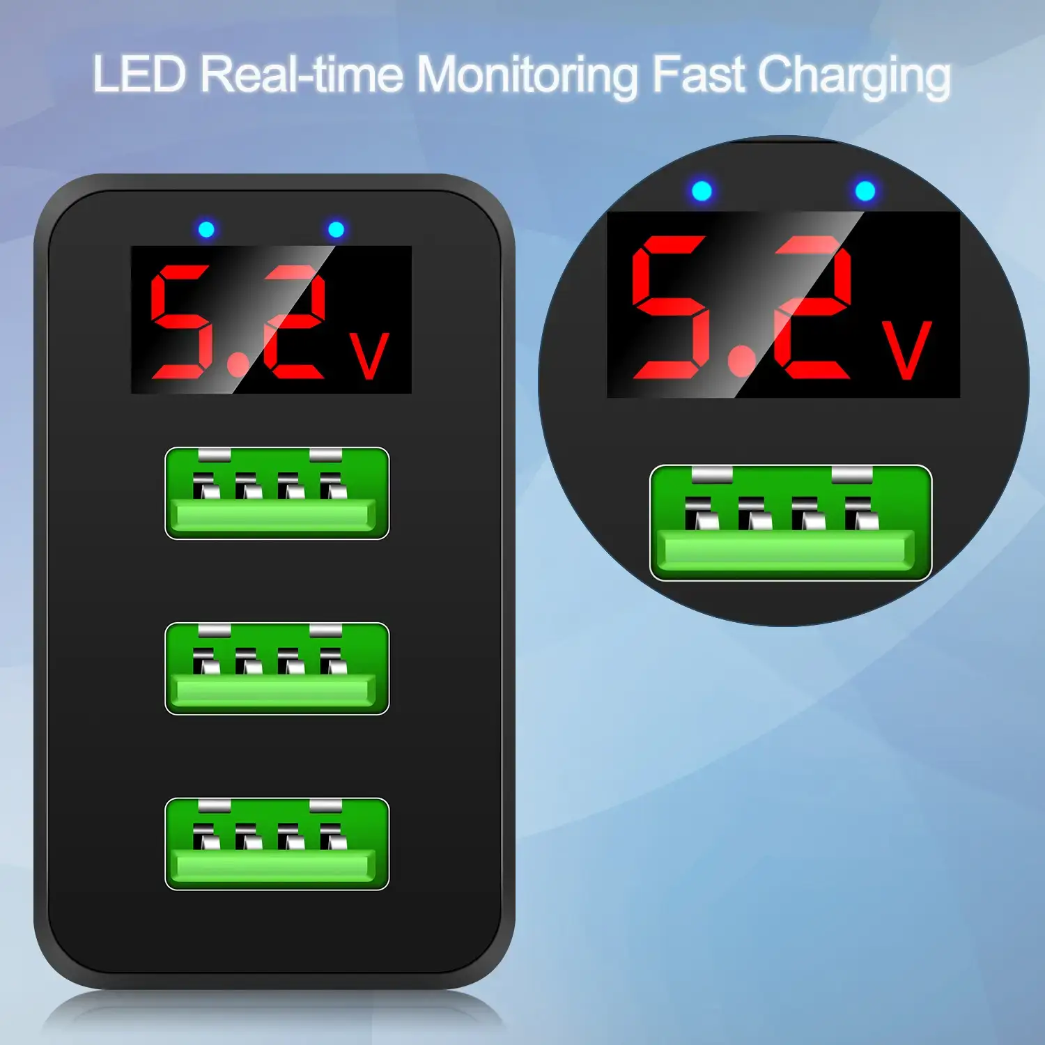 5V2.1A Digital Display Charger 3Usb Fast Charging EU Black - Image 8