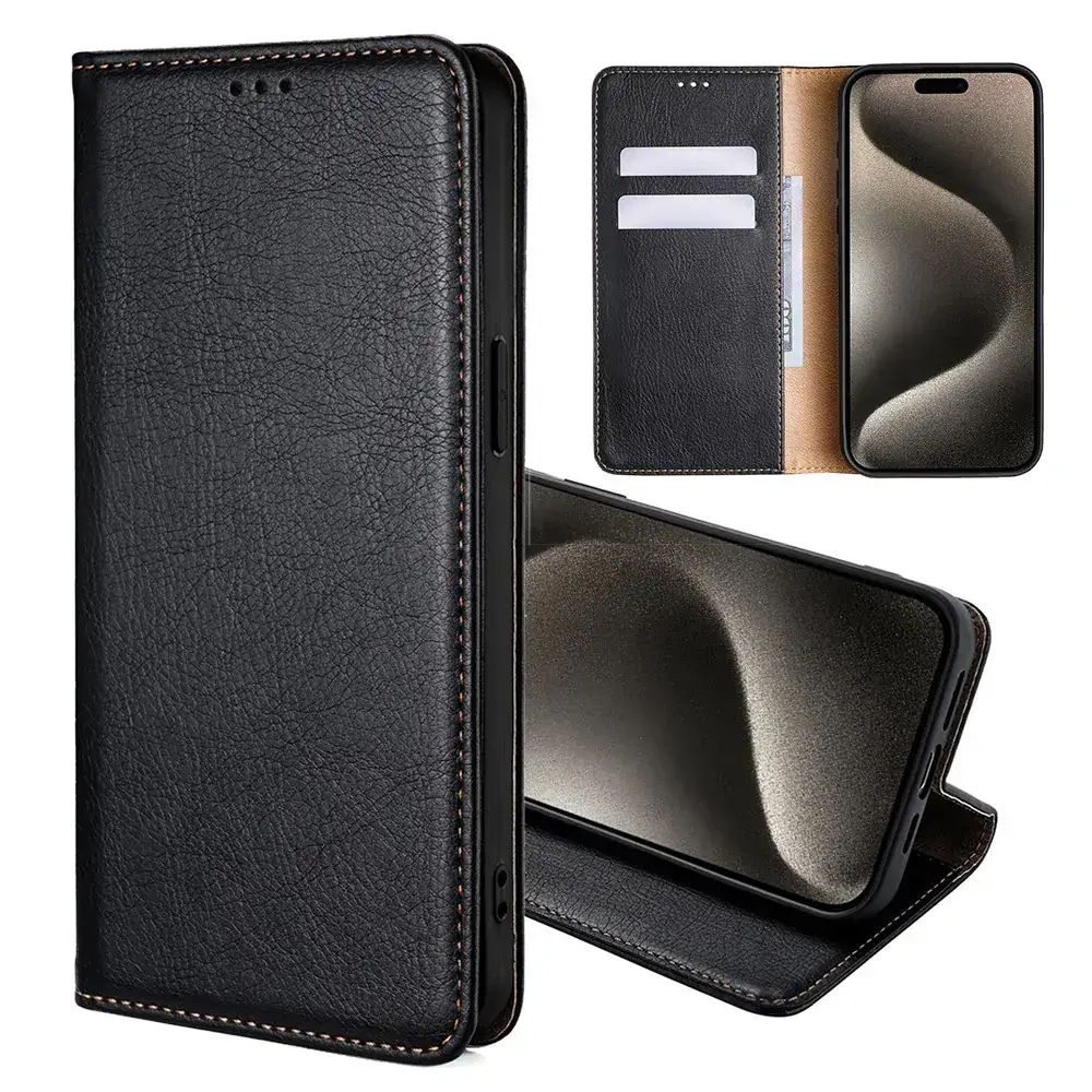 Black Leather Magnetic Phone Case for iPhone 15 Pro - Image 6
