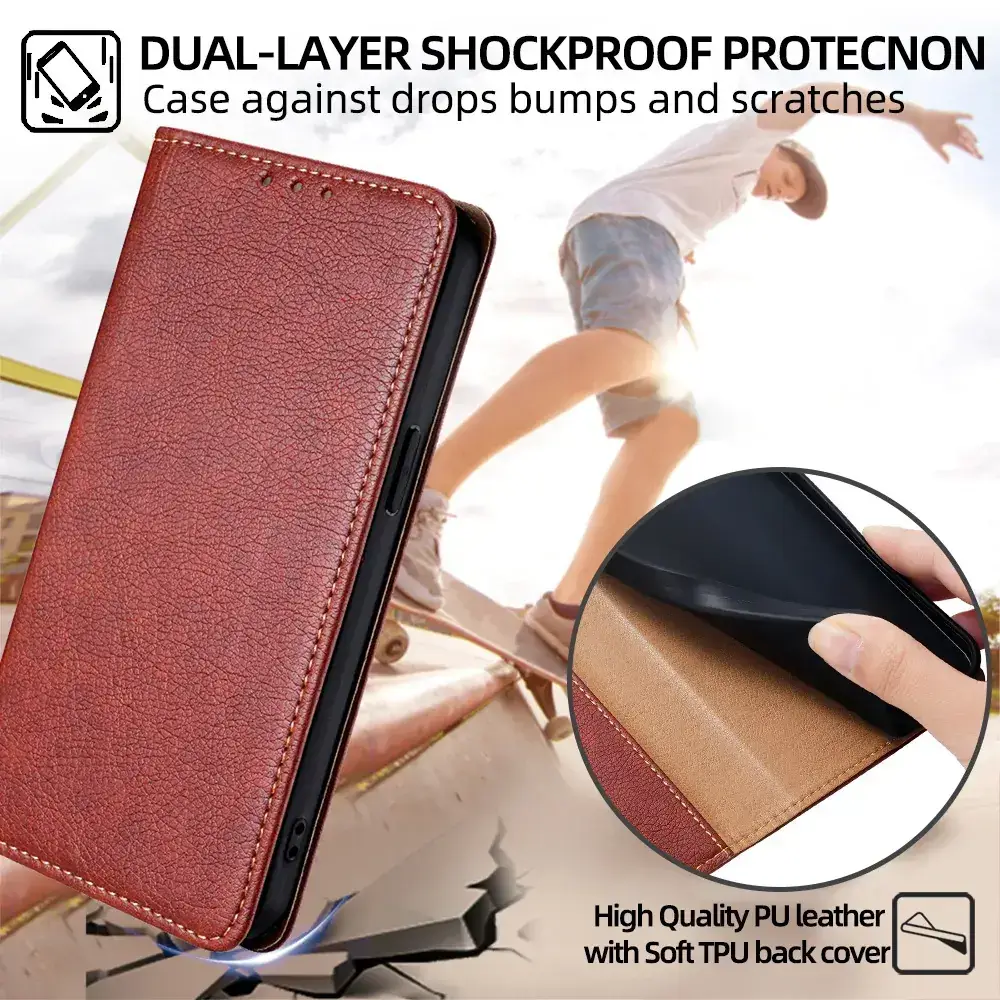Black Leather Magnetic Phone Case for iPhone 15 Pro — feature 12