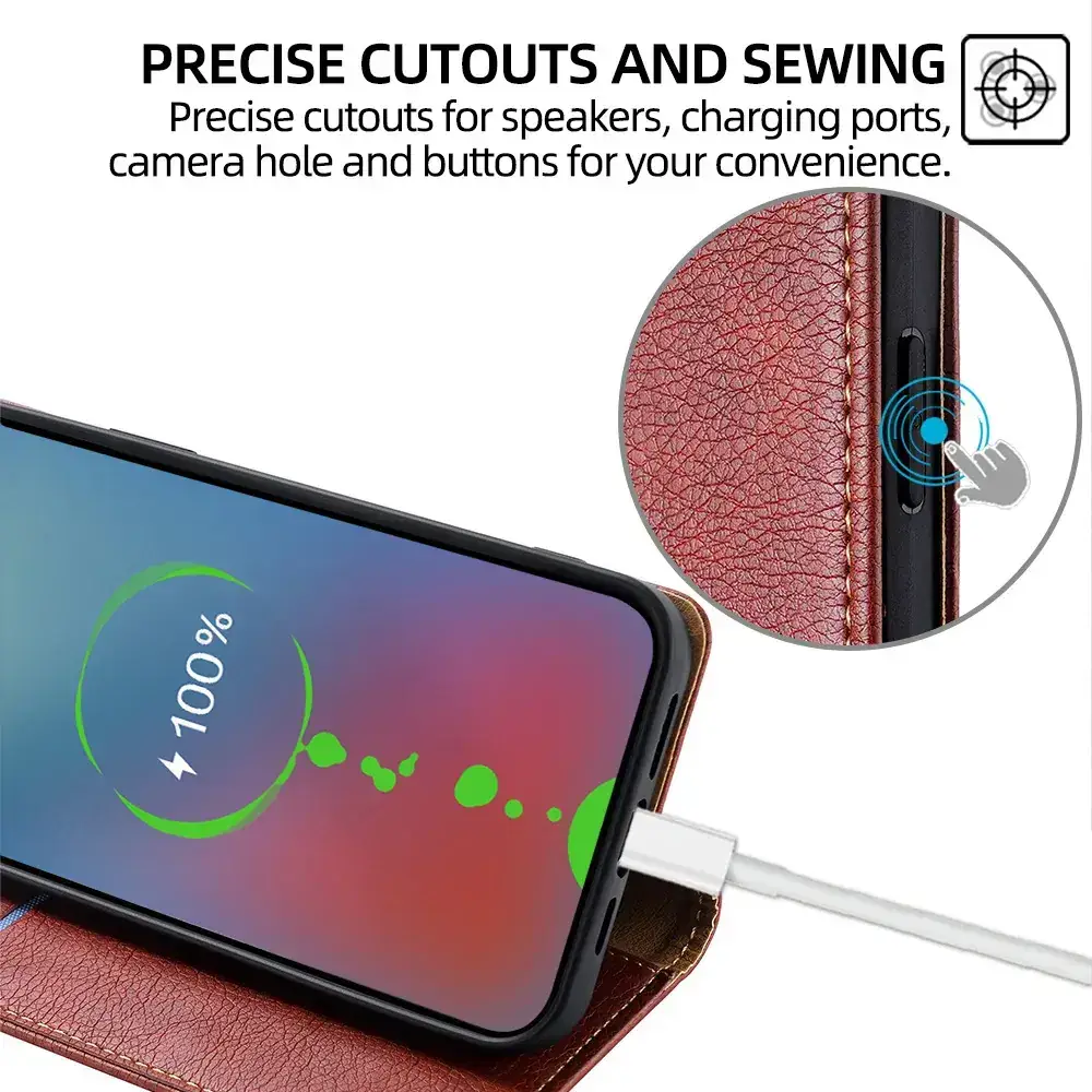 Black Leather Magnetic Phone Case for iPhone 15 Pro — feature 14