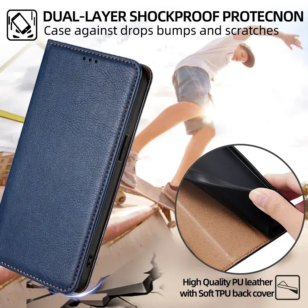 Black Leather Magnetic Phone Case for iPhone 15 Pro — feature 18