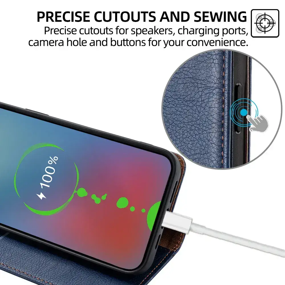 Black Leather Magnetic Phone Case for iPhone 15 Pro — feature 20
