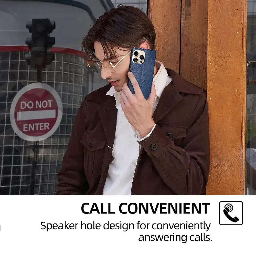 Black Leather Magnetic Phone Case for iPhone 15 Pro — feature 21