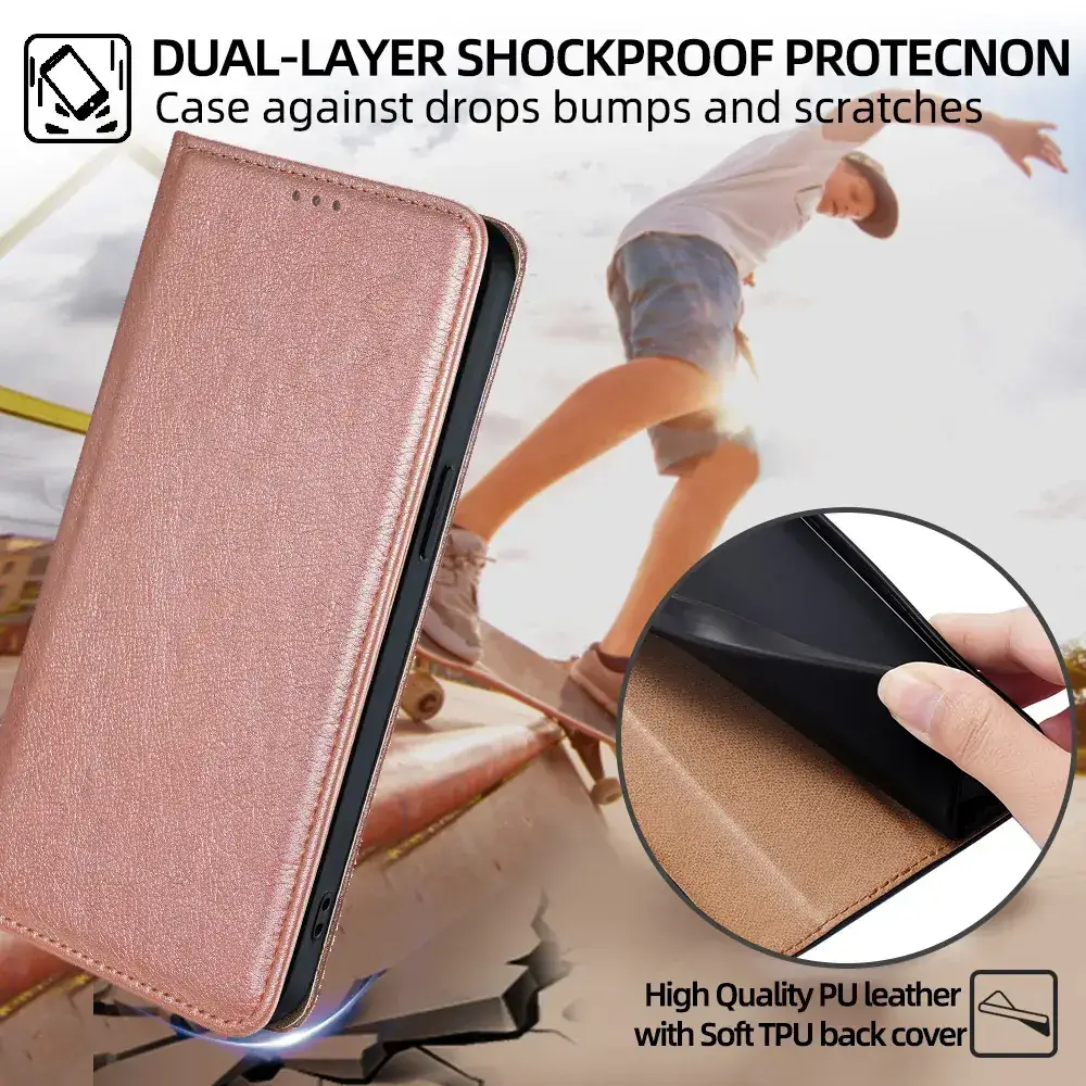 Black Leather Magnetic Phone Case for iPhone 15 Pro — feature 24
