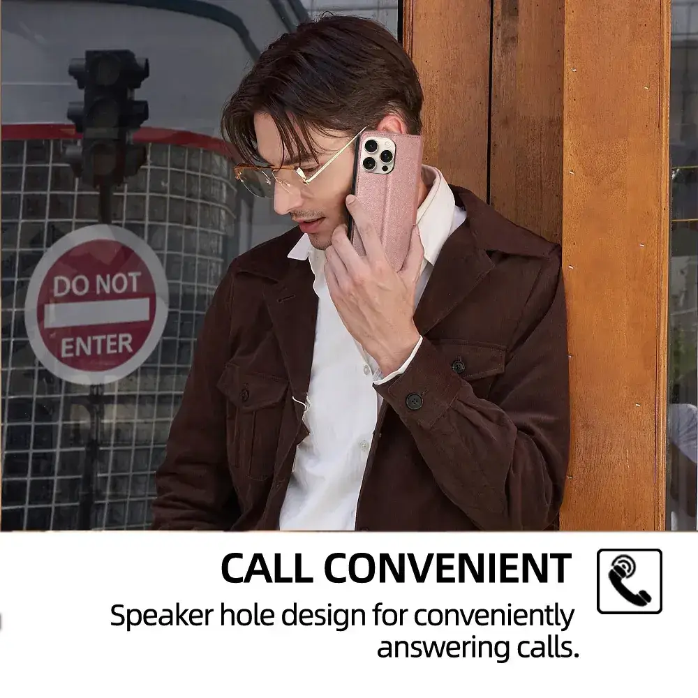 Black Leather Magnetic Phone Case for iPhone 15 Pro — feature 27