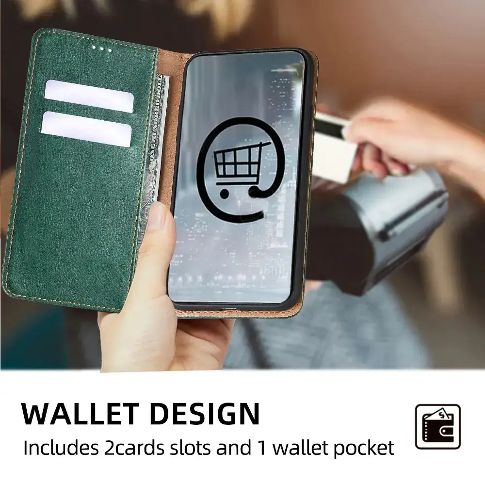 Black Leather Magnetic Phone Case for iPhone 15 Pro — feature 29