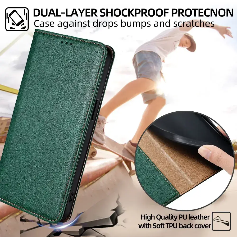 Black Leather Magnetic Phone Case for iPhone 15 Pro — feature 30