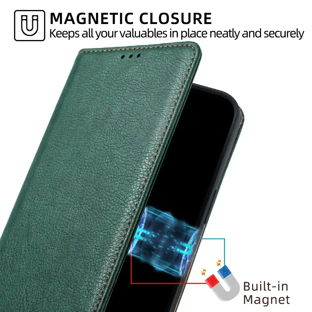 Black Leather Magnetic Phone Case for iPhone 15 Pro — feature 31