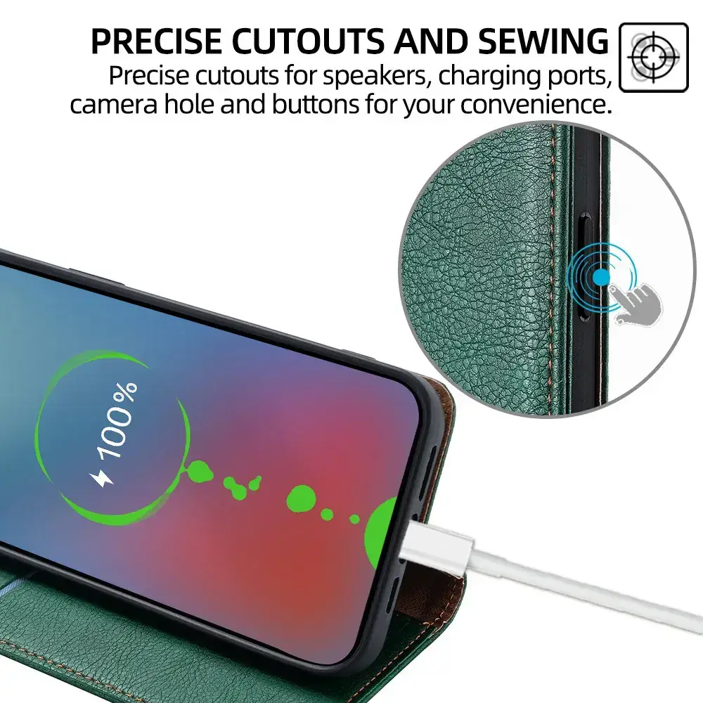 Black Leather Magnetic Phone Case for iPhone 15 Pro — feature 32