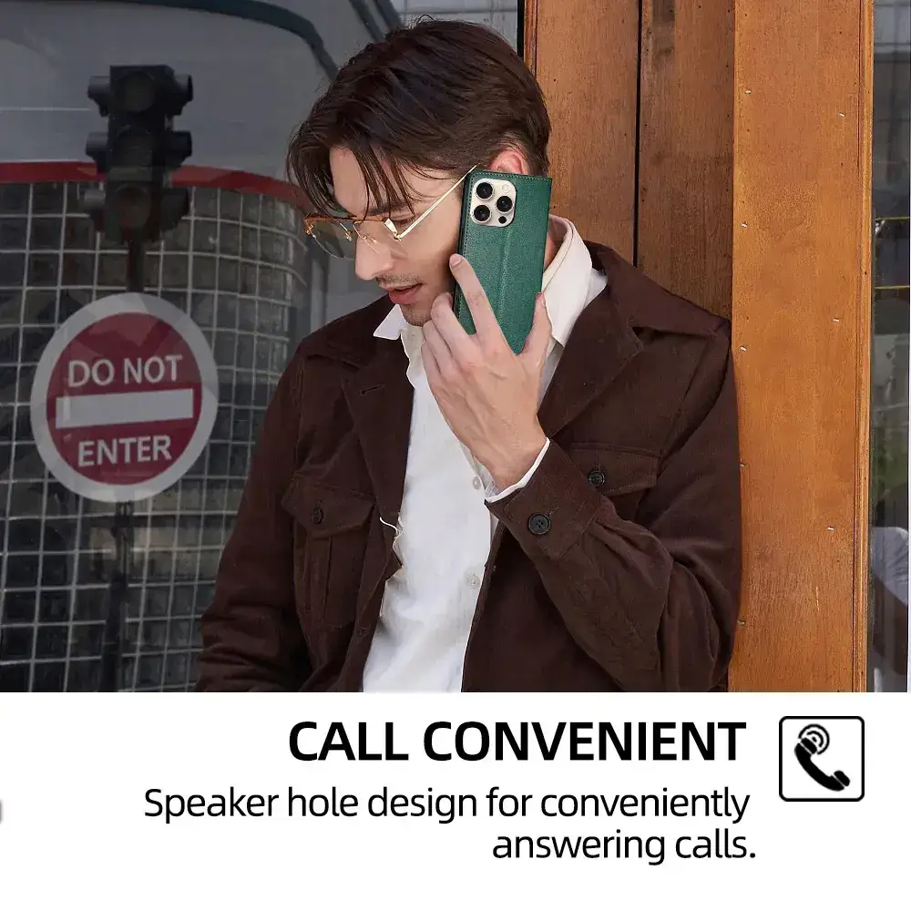 Black Leather Magnetic Phone Case for iPhone 15 Pro — feature 33