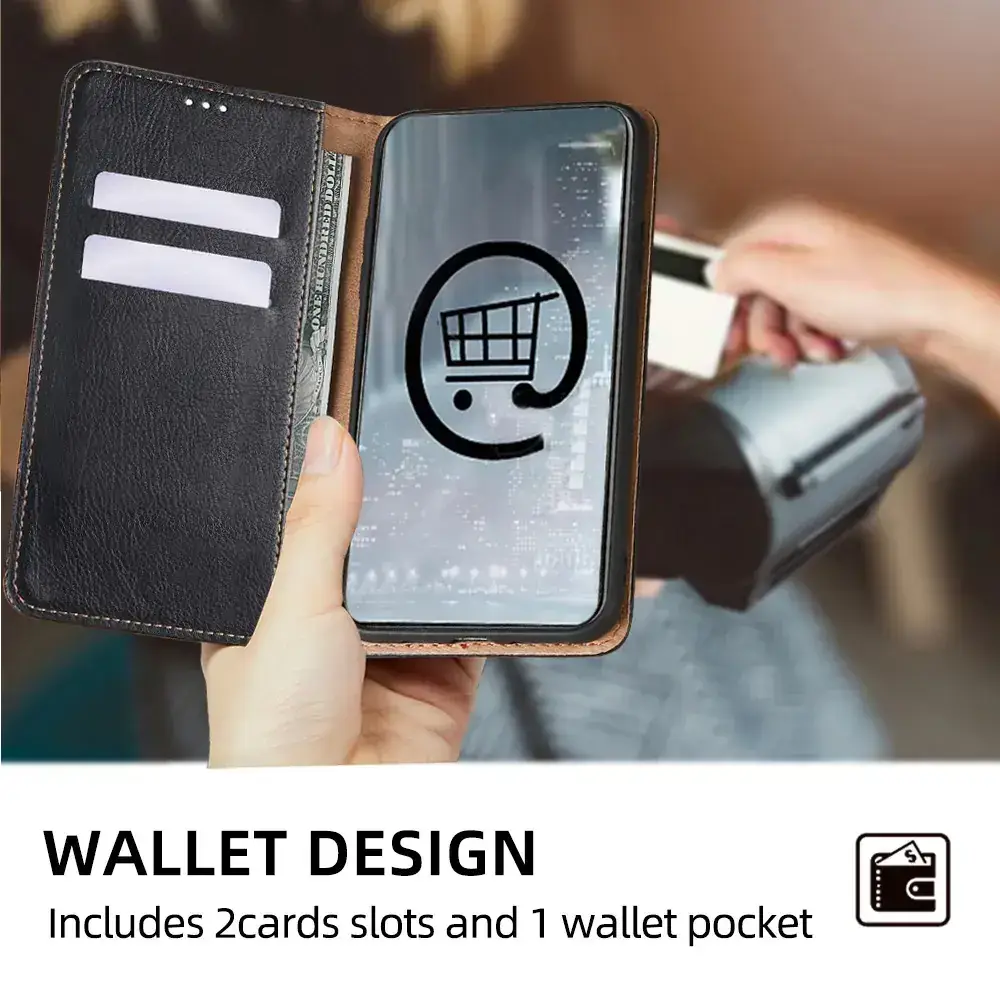 Black Leather Magnetic Phone Case for iPhone 15 Pro — feature 5