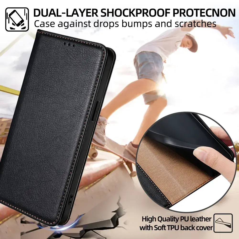 Black Leather Magnetic Phone Case for iPhone 15 Pro — feature 6