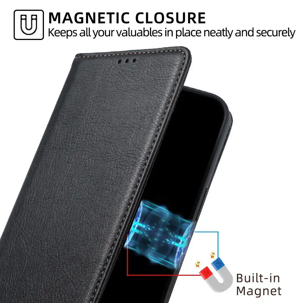 Black Leather Magnetic Phone Case for iPhone 15 Pro — feature 7