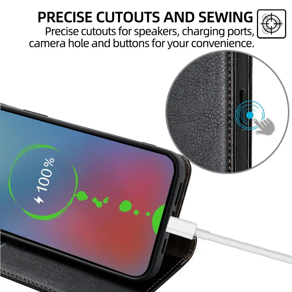 Black Leather Magnetic Phone Case for iPhone 15 Pro — feature 8