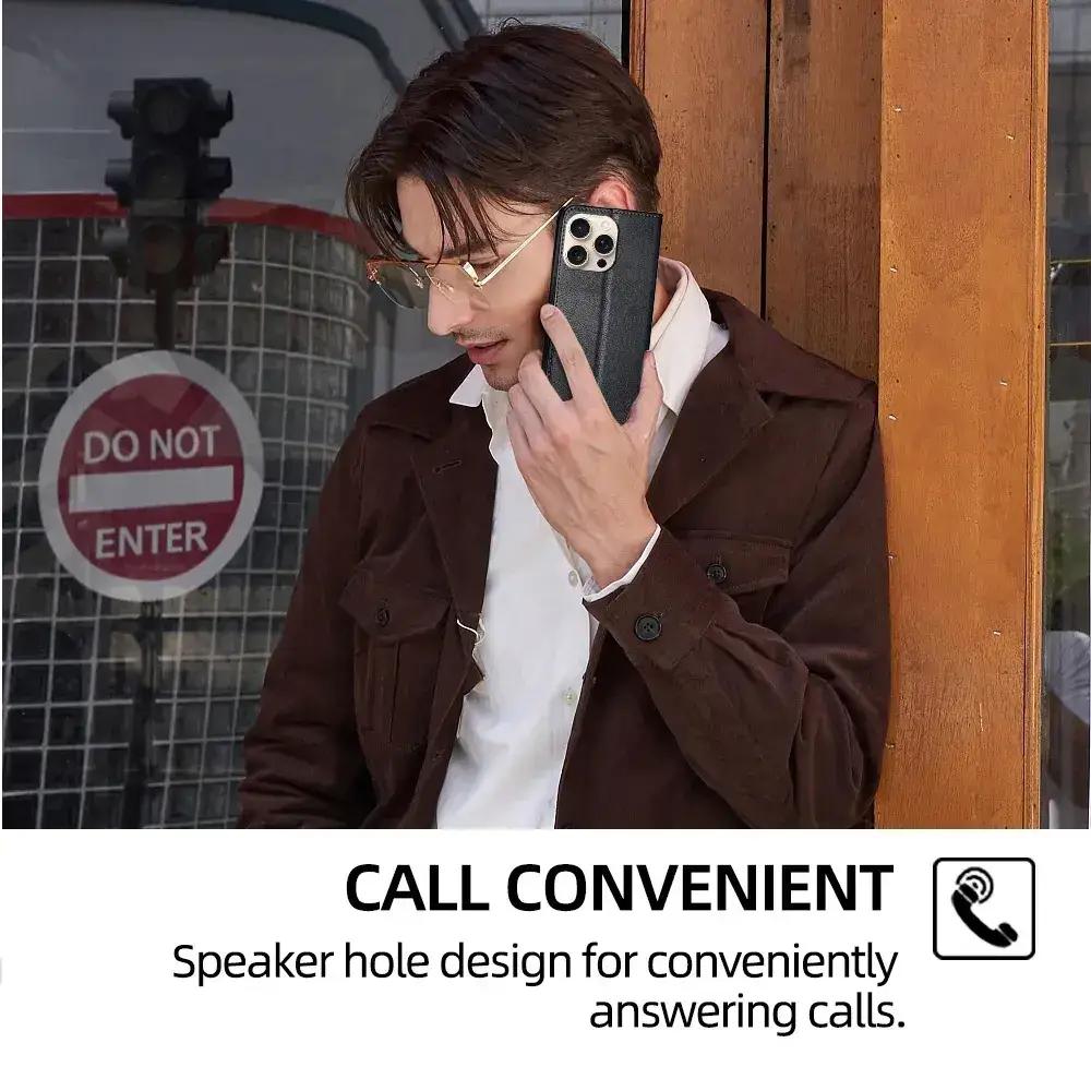Black Leather Magnetic Phone Case for iPhone 15 Pro — feature 9