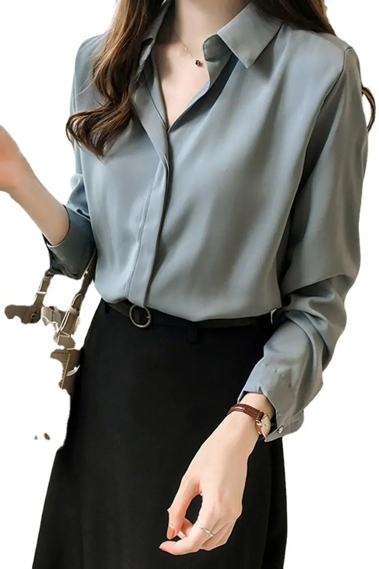 Korean Style Chiffon White Long Sleeve Shirt Large - Image 9
