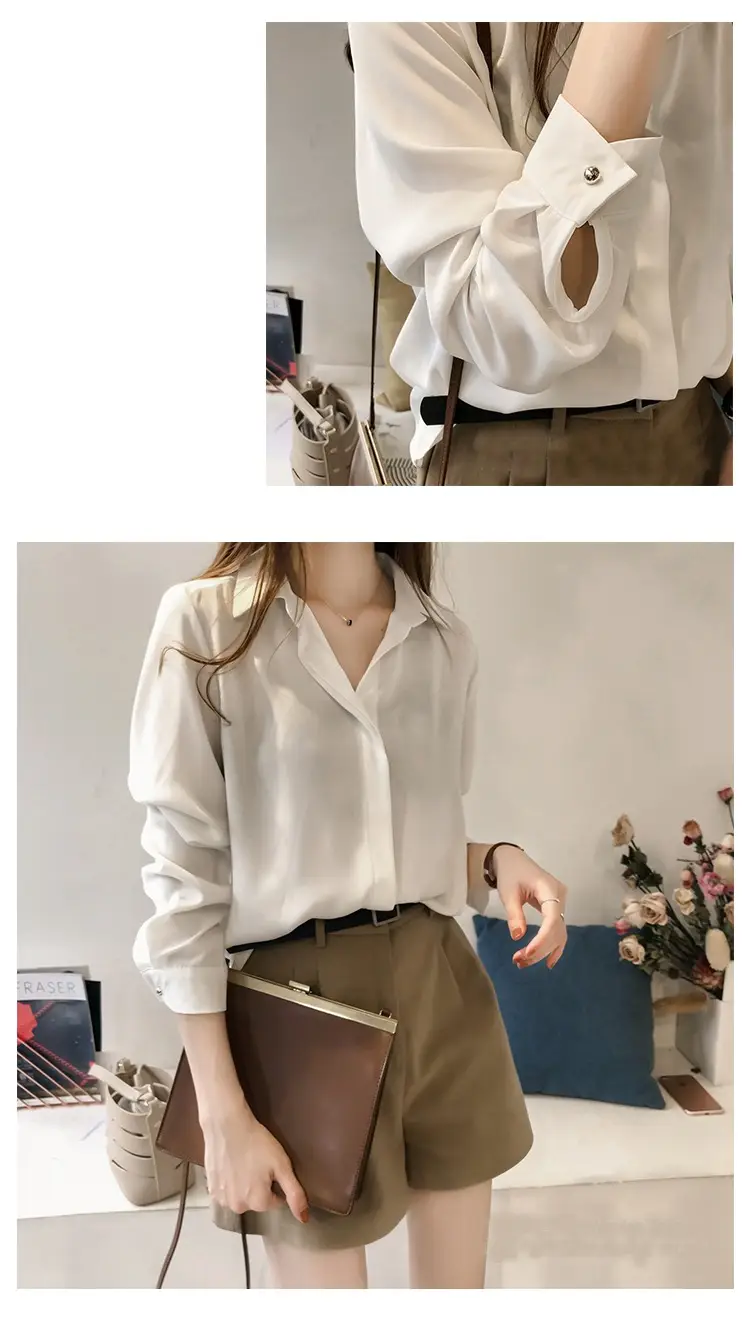 Korean Style Chiffon White Long Sleeve Shirt Large — feature 2