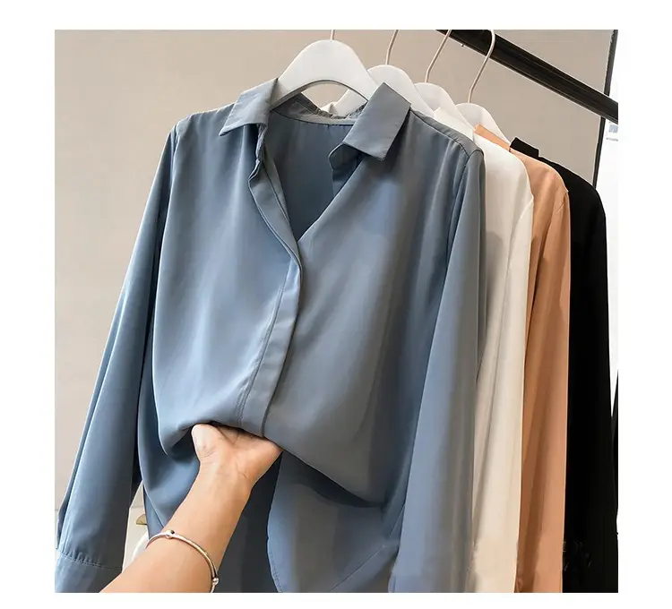 Korean Style Chiffon White Long Sleeve Shirt Large — feature 3