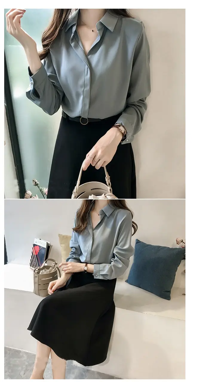Korean Style Chiffon White Long Sleeve Shirt Large — feature 5