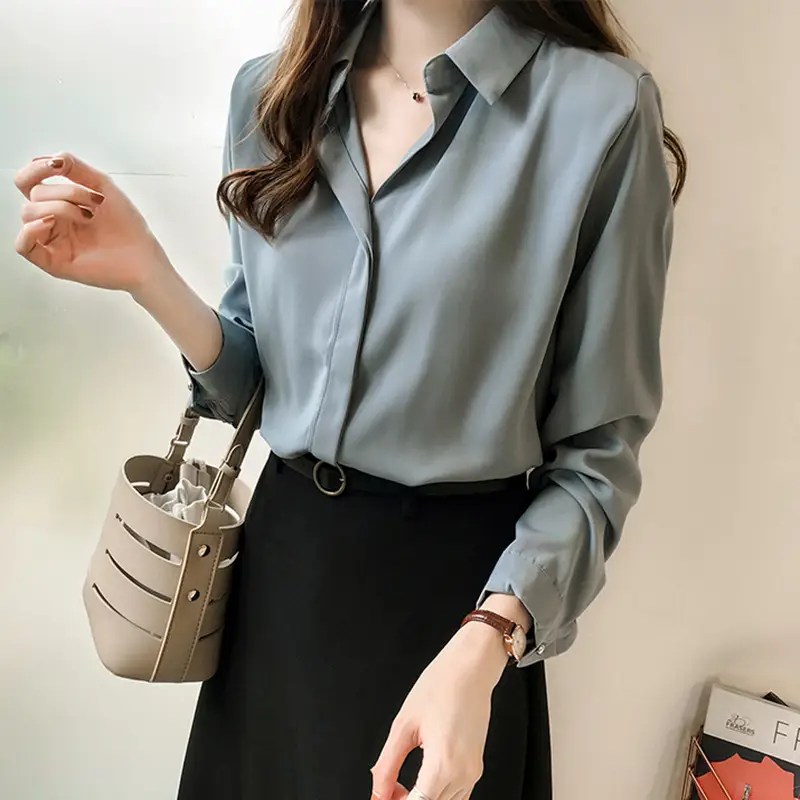 Korean Style Chiffon White Long Sleeve Shirt Large - Image 4
