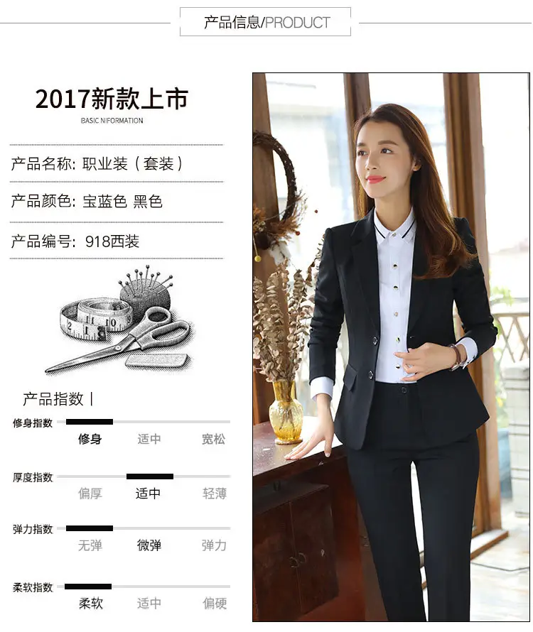 Professional Women's Black Suit Two-Piece Set Spring Autumn Winter — feature 5
