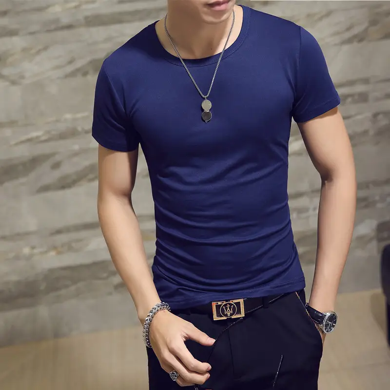 Men Korean V-Collar Slim Fit T-Shirt White - Image 12