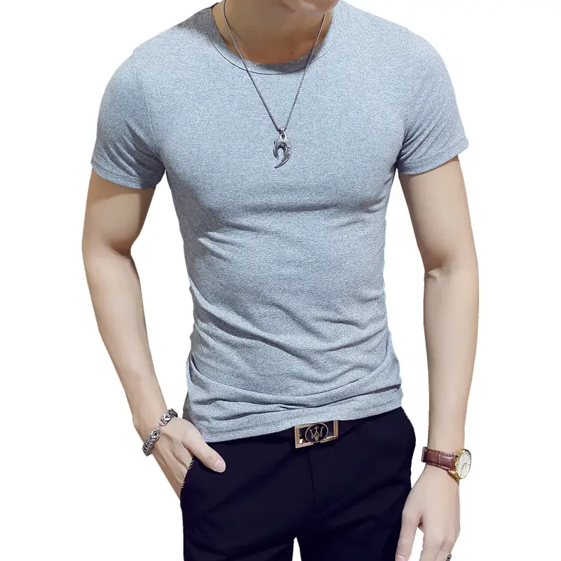 Men Korean V-Collar Slim Fit T-Shirt White - Image 17