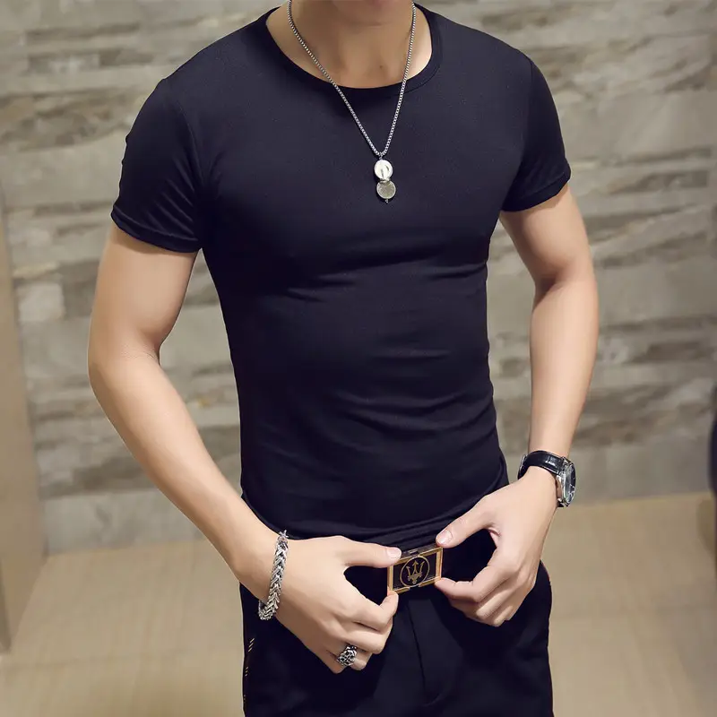 Men Korean V-Collar Slim Fit T-Shirt White - Image 8