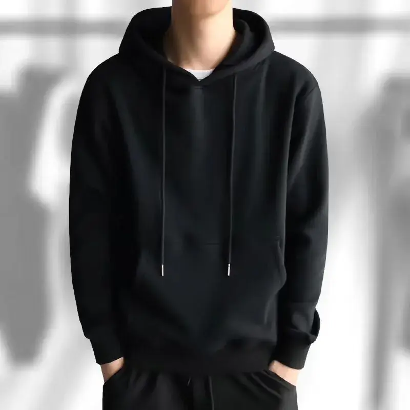 Men Grey Velvet Hooded Sweatshirt Casual Plus - Image 7