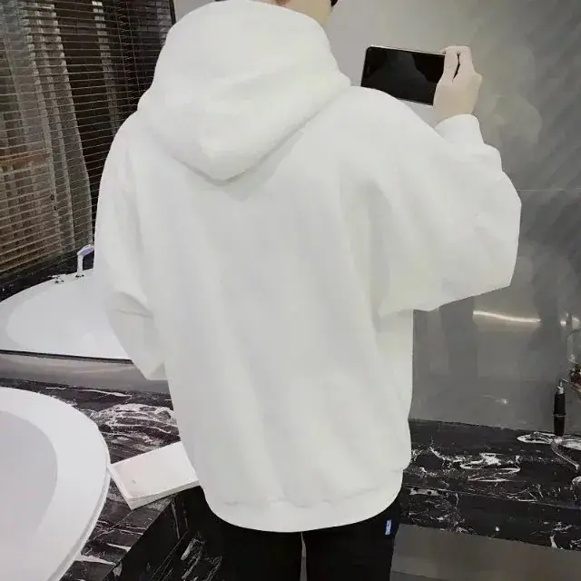 Men Grey Velvet Hooded Sweatshirt Casual Plus - Image 6