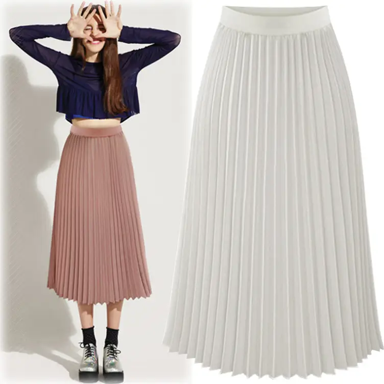 Red Pleated Chiffon Skirt Women Spring Summer - Image 8