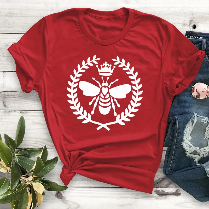 Men Women Bee Crown Letter T-Shirt Grey - Image 8